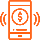 Mobile payment icon featuring a smartphone and payment symbols.