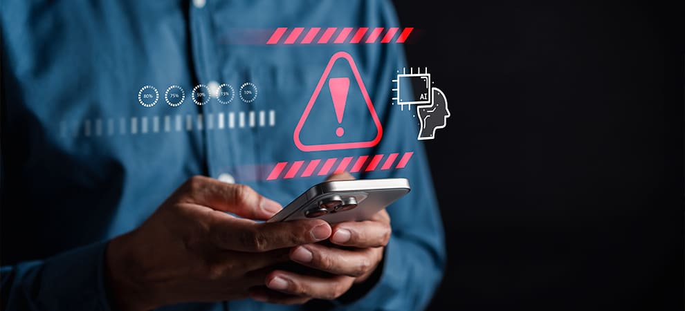 Alerta de fraude en dispositivo móvil.